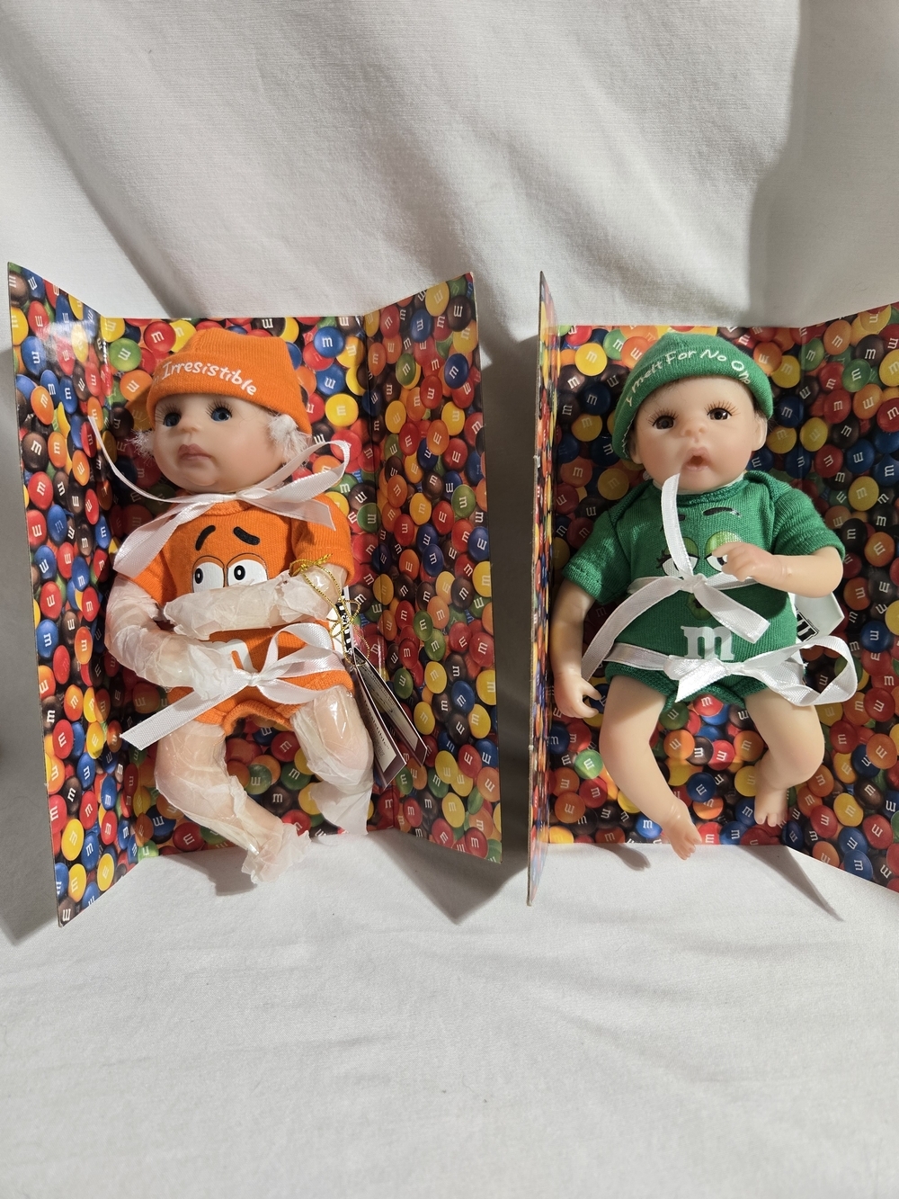 Ashton Drake M&M Baby Doll Set 2 Orange Green Melt In Your Heart Collectible Box